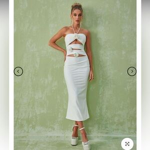 White Halterneck Cutout Midi